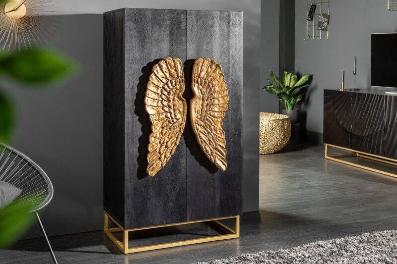 Invicta Interior Extravagant dressoir ANGEL 140cm zwart mangohout met gouden vleugels 40056