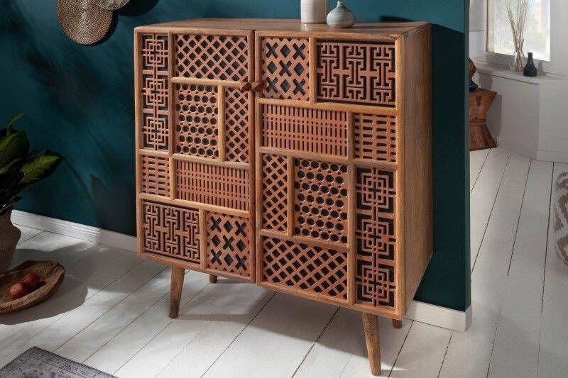 Invicta Interior Massief dressoir MARRAKESCH 120 cm mangohout met boho-stijl decoratie 40301