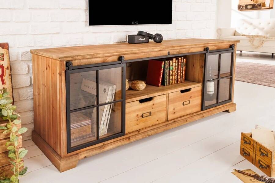 Invicta Interior Massief dressoir HERITAGE 160 cm naturel grenen industrieele deuren metalen vitrinekast 40882