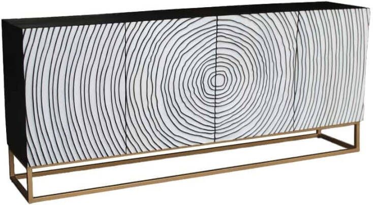 Invicta Interior Massief dressoir ZEN CIRCLES 180cm wit zwart goud mangohout 3D design 44578