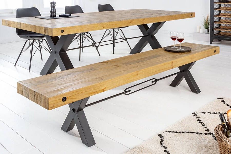 Invicta Interior Massief houten bank THOR 200cm vintage bruin grenen gerecycled industrieel ontwerp 43677