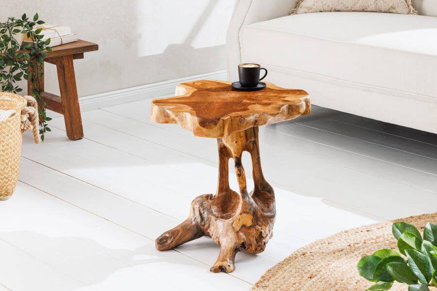 Invicta Interior Massief houten bijzettafel ROOT 40cm naturel teakhout gemaakt van wortelhout in paaldesign 44713