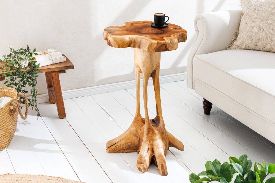 Invicta Interior Massief houten bijzettafel ROOT 70cm naturel teakhout gemaakt van wortelhout in paaldesign 44714
