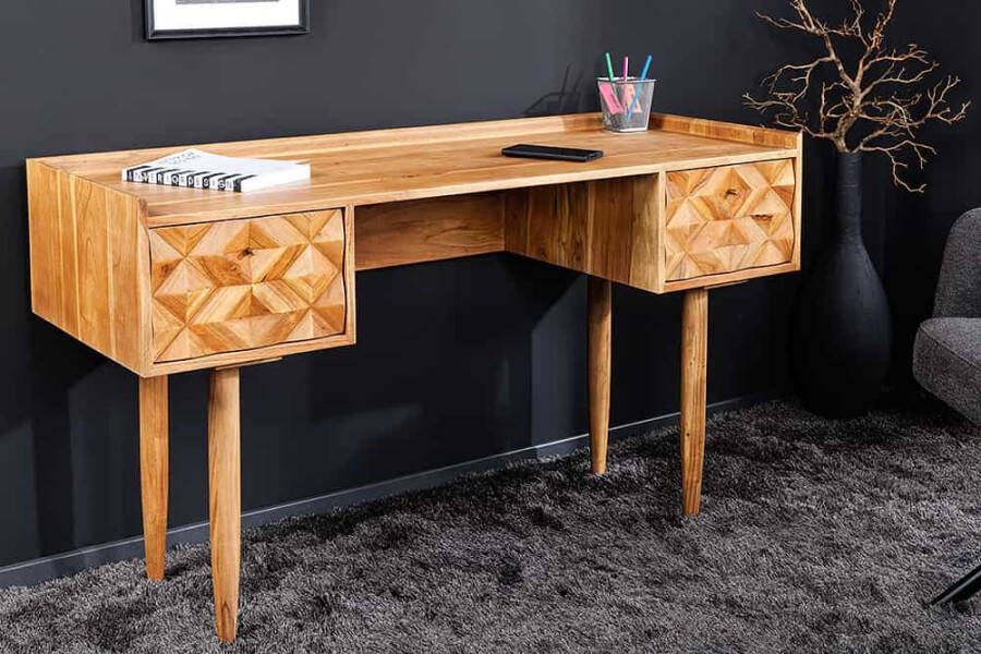 Invicta Interior Massief houten bureau ALPINE 135 cm natuurlijke acaciahoningafwerking met opberglades 43738