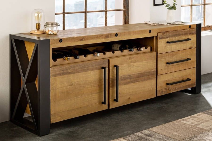Invicta Interior Massief houten dressoir THOR 195cm vintage bruin grenen gerecycled industrieel 43679