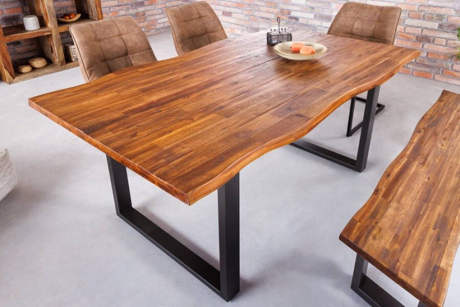 Invicta Interior Massief houten eettafel GENESIS 140cm naturel antraciet acaciaboomrand sledeonderstel 42053