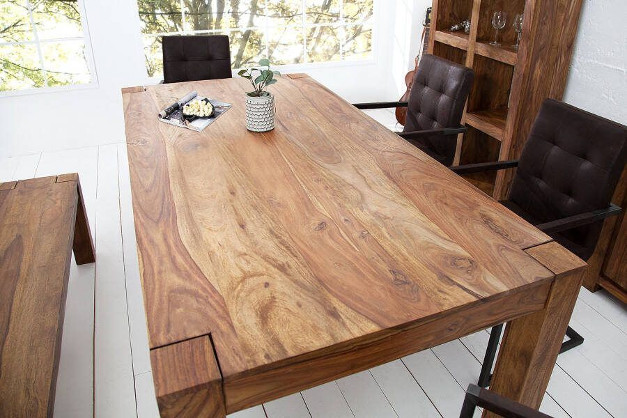 Invicta Interior Massief houten eettafel MAKASSAR 200cm bruin sheesham houten poten met houten poten rechthoekig 15516