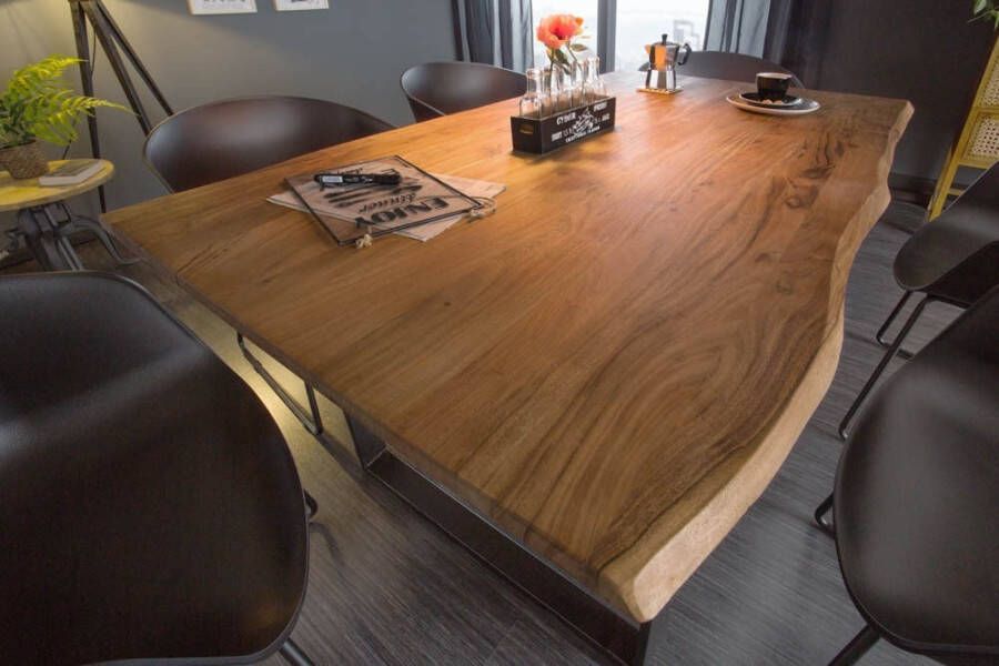 Invicta Interior Massief houten eettafel MAMMUT 160cm wilde acacia industrieel design 2 6cm tafelblad boomrand 43470