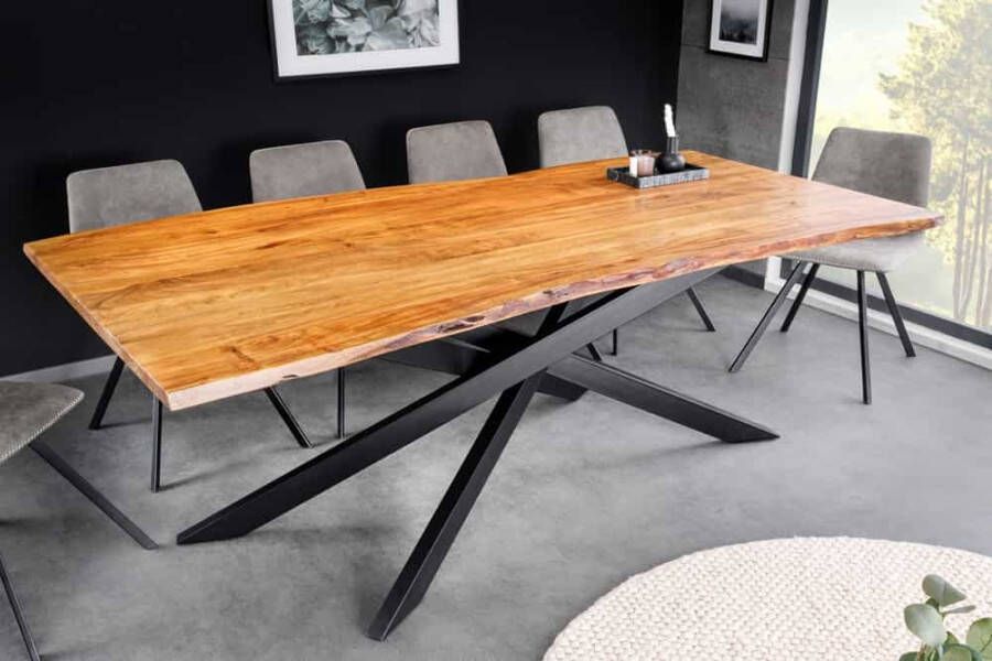 Invicta Interior Massief houten eettafel MAMMUT 200 cm acacia zwart metalen boomrand 3 5 cm tafelblad 43783