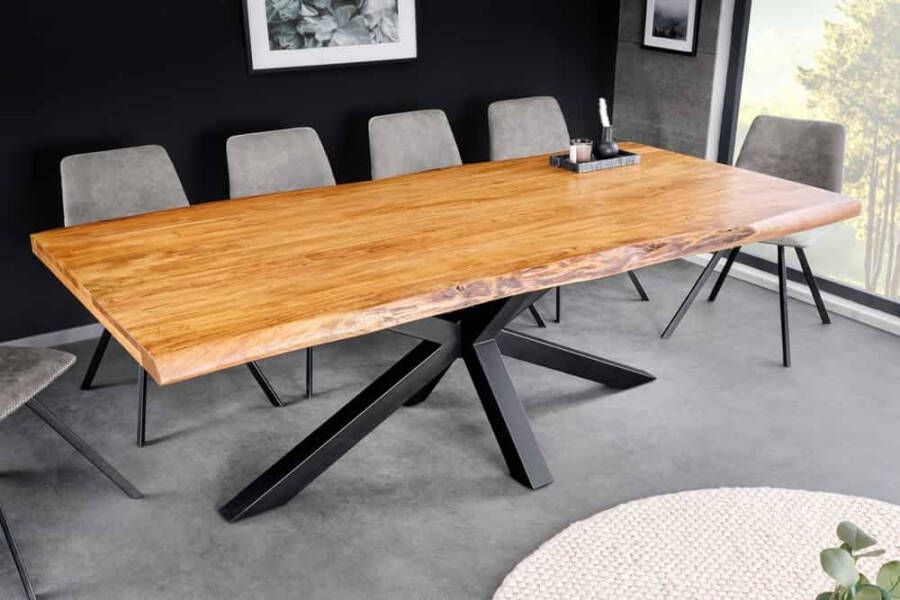 Invicta Interior Massief houten eettafel MAMMUT 200cm acacia zwart metalen boomrand 5cm tafelblad 43785