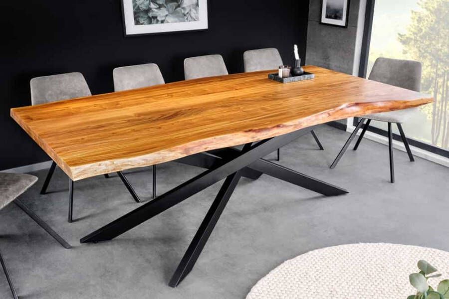 Invicta Interior Massief houten eettafel MAMMUT 200cm acacia zwart metalen boomrand 6cm tafelblad 43784