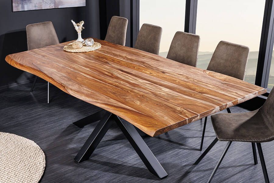 Invicta Interior Massief houten eettafel MAMMUT 200cm Sheesham zwart frame 3 5cm tafelblad boomrand 43700