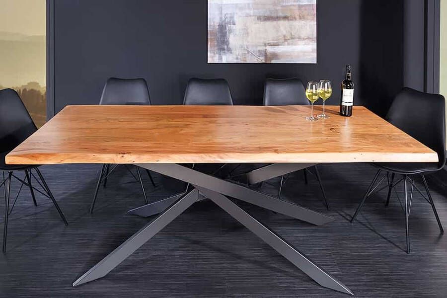 Invicta Interior Massief houten eettafel MAMMUT 200cm zwart acacia 3 5cm tafelblad boomrand 44058