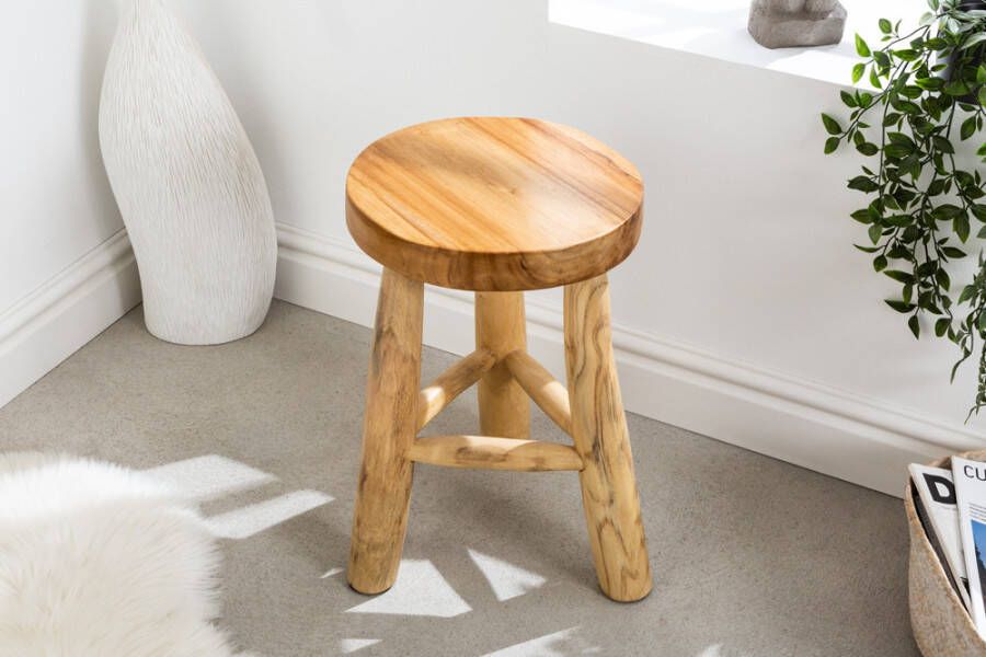 Invicta Interior Massief houten kruk BALI 45cm natuurlijk rond teakhouten bijzettafeltje krukje nachtkastje 41925