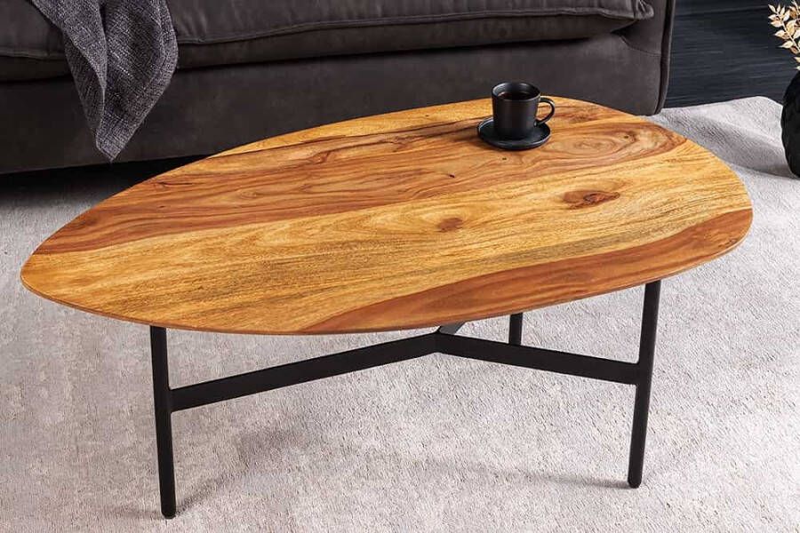 Invicta Interior Massief houten salontafel BEAUTY BY NATURE 90cm Sheesham stenen afwerking niertafel driehoekig metaal 43748