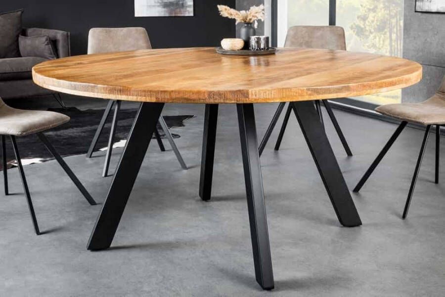 Invicta Interior Massieve eettafel IRON CRAFT 145cm naturel rond mangohout metaal industrieel design 43836