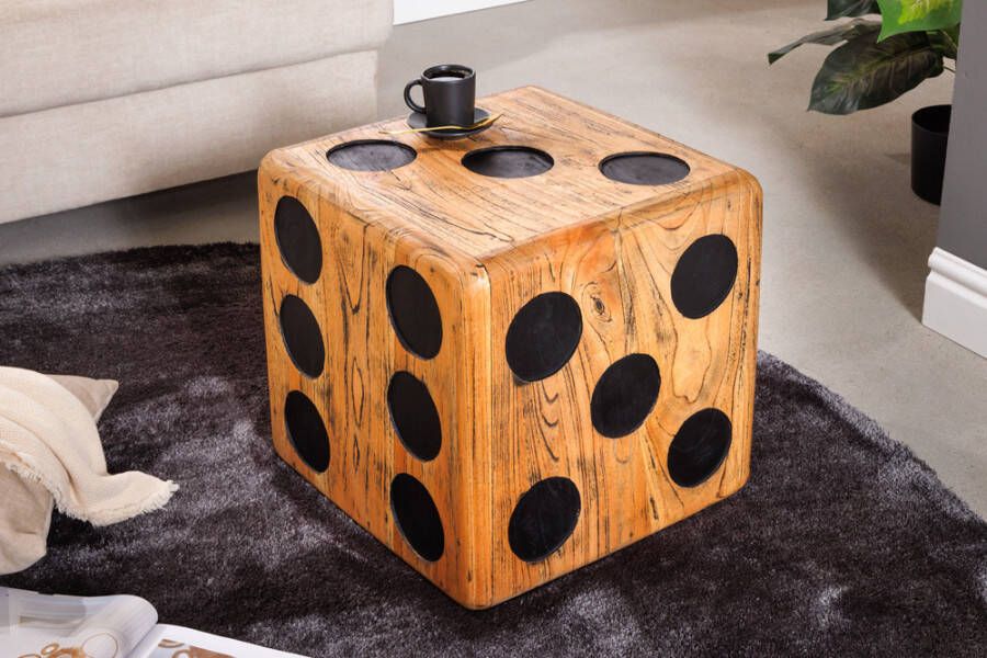 Invicta Interior Massieve kubuskruk CUBE 41cm naturel Mindi houten bijzettafel stapelbaar 41811