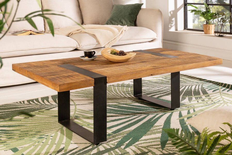 Invicta Interior Massieve salontafel IRON CRAFT 100cm bruin naturel mangohout zwart metaal 44183