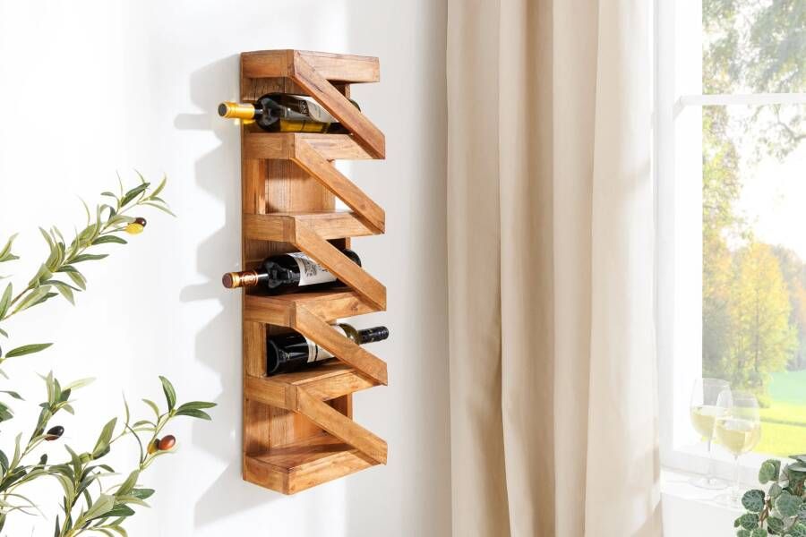 Invicta Interior Massief wijnrek MAKASSAR 80 cm gerecycled teakhout voor 5 flessen Wandrek 45069