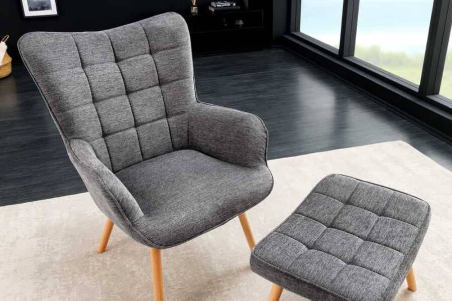 Invicta Interior Moderne fauteuil SCANDINAVIA grijze structuurstof massief houten poten met armleuningen 44023