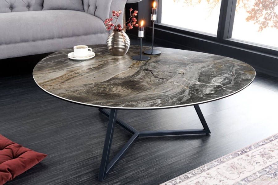 Invicta Interior Moderne salontafel MARVELOUS 90cm taupe marmeren keramiek gemaakt in Italie 42141