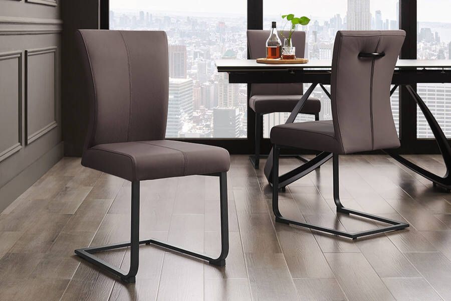 Invicta Interior Moderne sledestoel SAMSON taupe grijs echt lederen metalen frame met comfort handvat 45173