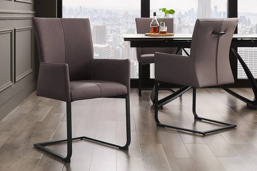 Invicta Interior Moderne sledestoel SAMSON taupe grijs echt leer met armleuningen en metalen frame 45175