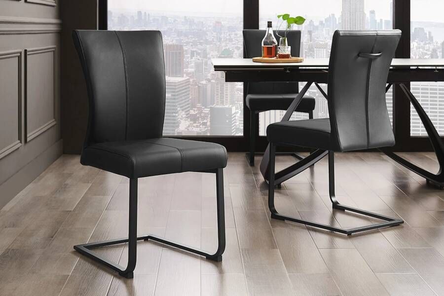 Invicta Interior Moderne sledestoel SAMSON zwart echt lederen metalen frame met comfortabele handgreep 45174