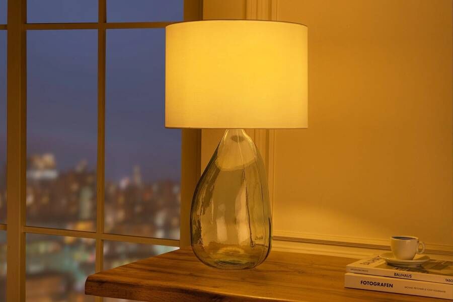 Invicta Interior Moderne tafellamp CLASSIC 60cm transparant gerecycled glas witte stoffen kap 44495