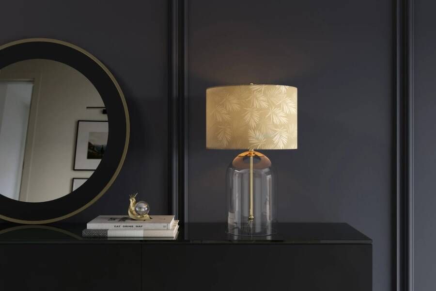 Invicta Interior Tafellamp CLASSICO 50 cm lampenkap wit goudkleurig glas transparant goud 46012