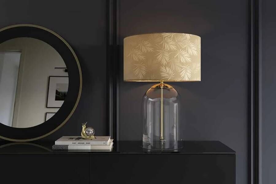 Invicta Interior Tafellamp CLASSICO 55 cm lampenkap wit goudkleurig glas transparant goud 46013