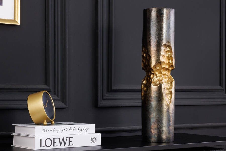 Invicta Interior Moderne vaas PRECIOUS 40cm zwart goud metaal gehamerd design 44893