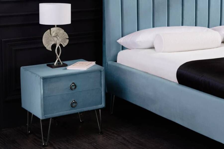 Invicta Interior Design nachtkastje PEARL 50cm aquamarijn fluwelen haarspeldpoten lades 41020