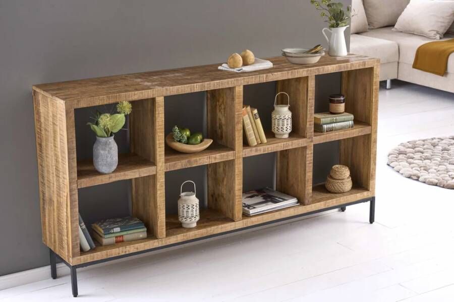 Invicta Interior Stevige plank IRON CRAFT 172cm mangohouten boekenkast acht vakken industrieel design 42376