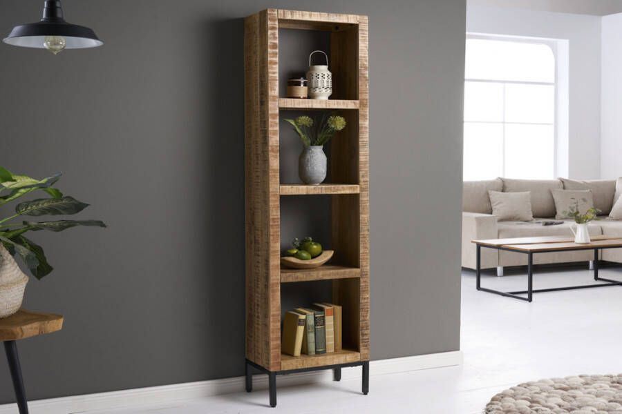 Invicta Interior Stevige plank IRON CRAFT 176cm mangohouten boekenkast vier vakken industrieel design 42375