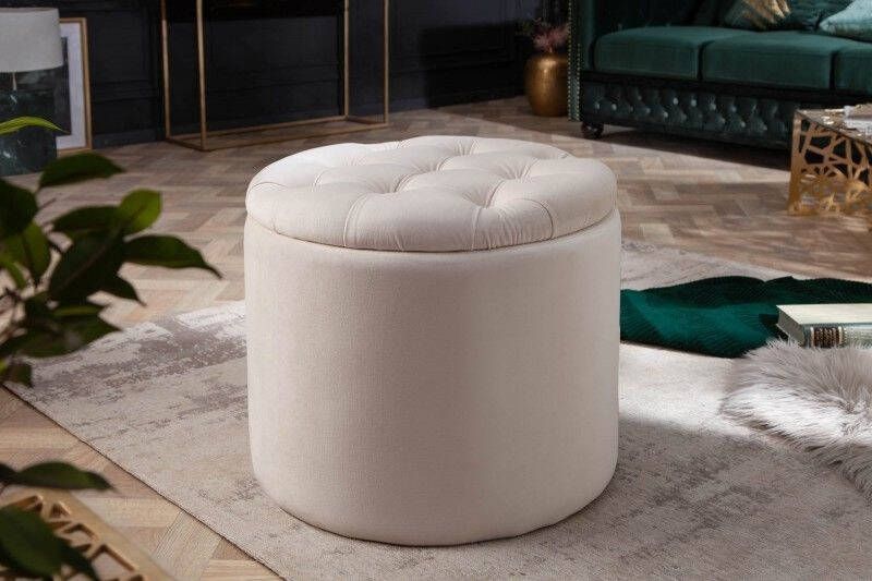 Invicta Interior Elegante kruk MODERN BAROK 50 cm champagne fluwelen opbergmand 40738