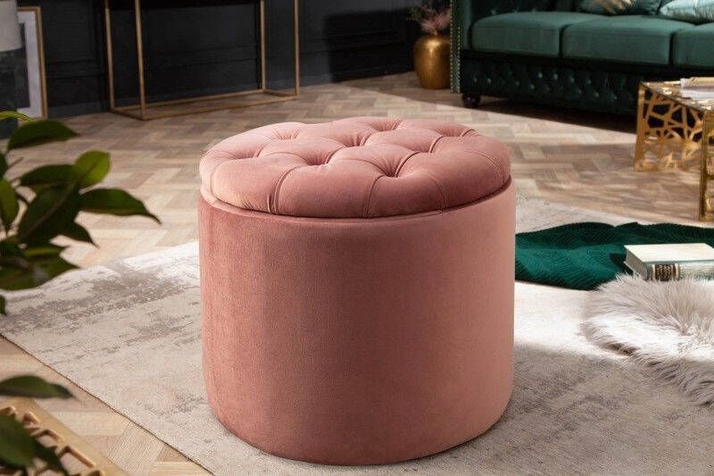 Invicta Interior Elegante kruk MODERN BAROK 50cm oudroze fluwelen opbergmand 40736