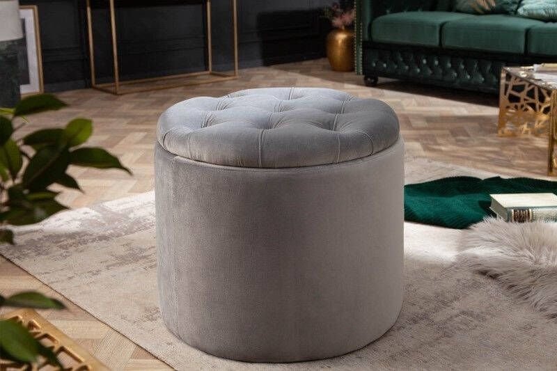Invicta Interior Elegante kruk MODERN BAROQUE 50cm zilvergrijze fluwelen opbergmand 40735