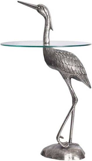 Invicta Interior Ronde bijzettafel WILDLIFE HERON 90cm zilveren metalen glazen reigersculptuur handgemaakt 43514
