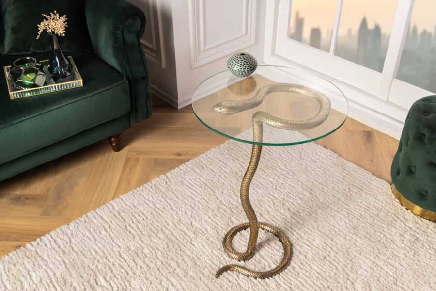 Invicta Interior Ronde bijzettafel WILDLIFE SNAKE 65cm antiek koper metaal glas handgemaakt 43513