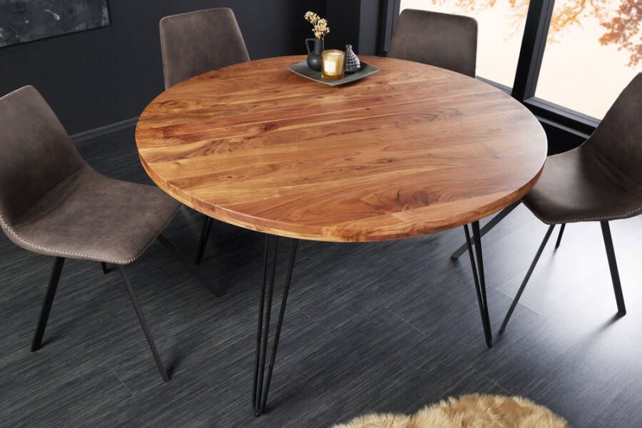 Invicta Interior Ronde eettafel SCORPION 120cm natuurlijk acacia massief hout haarspeldpoten retro design 43668