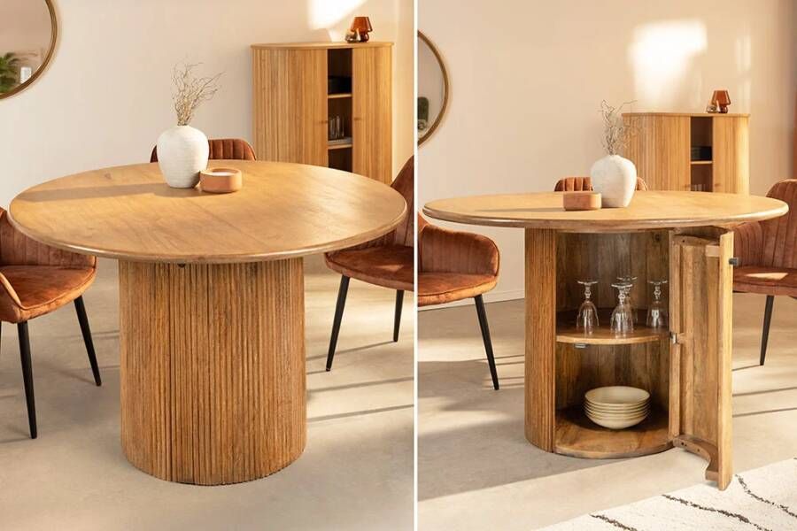 Invicta Interior Ronde eettafel TRES CHIC 120cm bruin mangohout massief hout met opbergruimte 45994