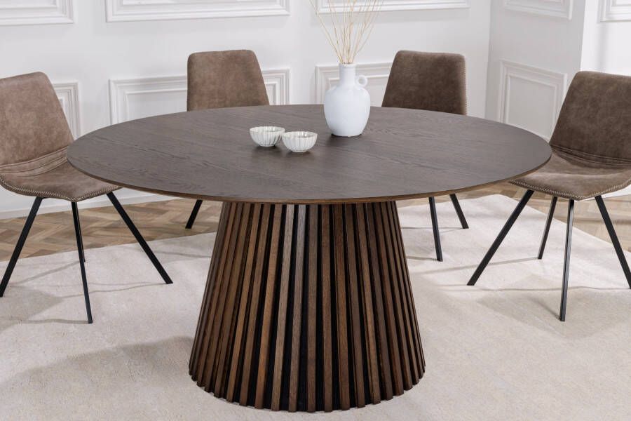 Invicta Interior Ronde eettafel VALHALLA WOOD 120cm gerookt eikenhouten design kolomonderstel 43434