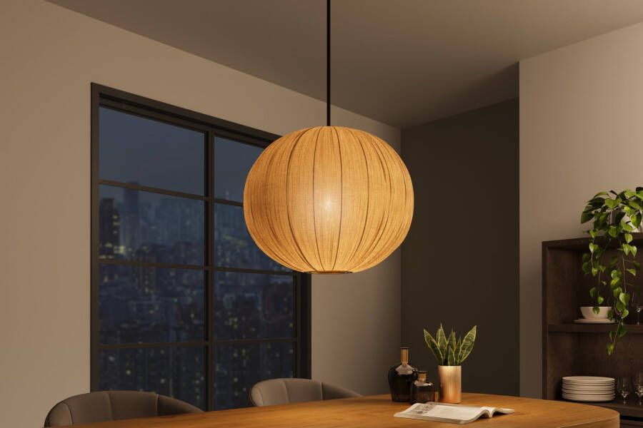 Invicta Interior Hanglamp ORGANIC 35 cm natuurlijke stoffen kap goudkleurig in boho-stijl 45843
