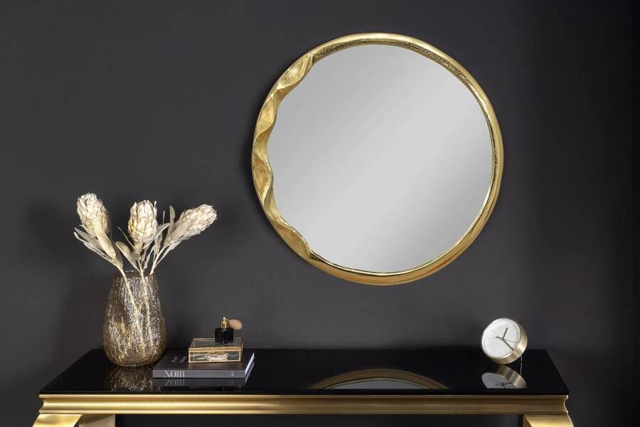 Invicta Interior Ronde wandspiegel ABSTRACT 55cm goud metaal handgemaakt 46099