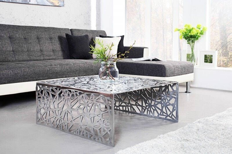Invicta Interior Handgemaakte salontafel ABSTRACT 60cm aluminium zilverkleurig in Gap design 35722