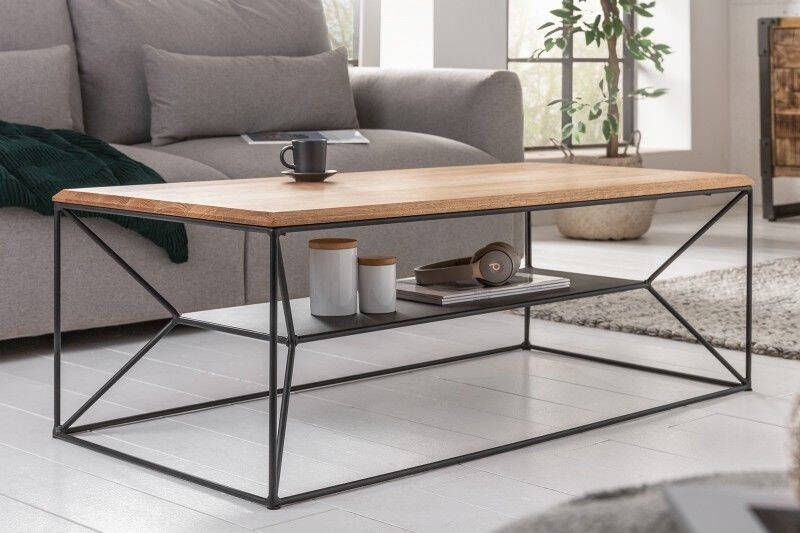Invicta Interior Massief houten salontafel ARCHITECTURE 110cm geolied eiken zwart metalen frame met plank 41577