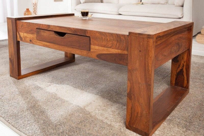 Invicta Interior Massief houten salontafel MARKANT 100cm Sheesham met lade opbergruimte 40279