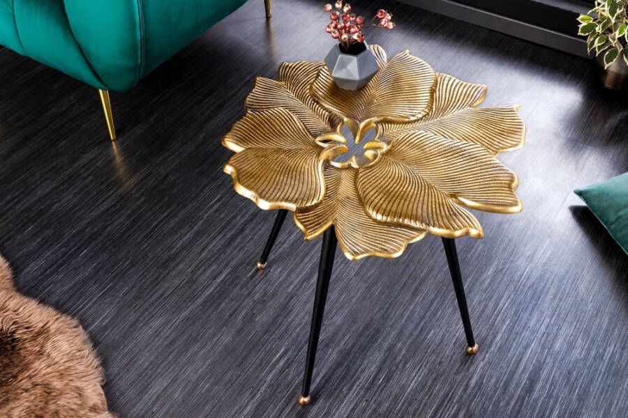 Invicta Interior Decoratieve bijzettafel GINKGO LEAFS 60cm goud handgemaakt metaal 42243