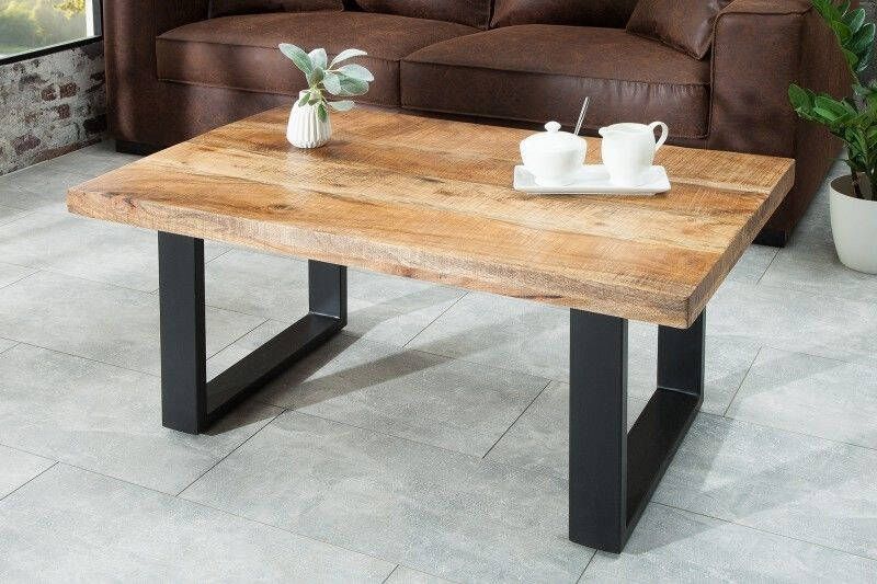 Invicta Interior Design salontafel IRON CRAFT 100cm mangohout ijzer industrieel design massief zwart frame 38662